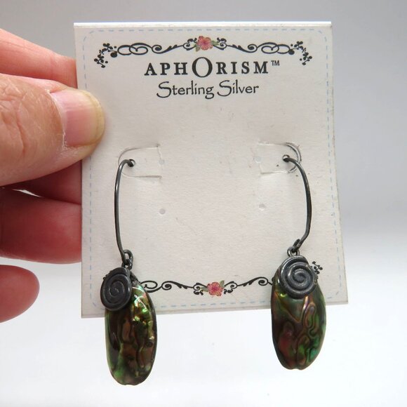 Aphorism Earrings Sterling Silver Abalone Shell Drop Dangle New - Picture 1 of 7